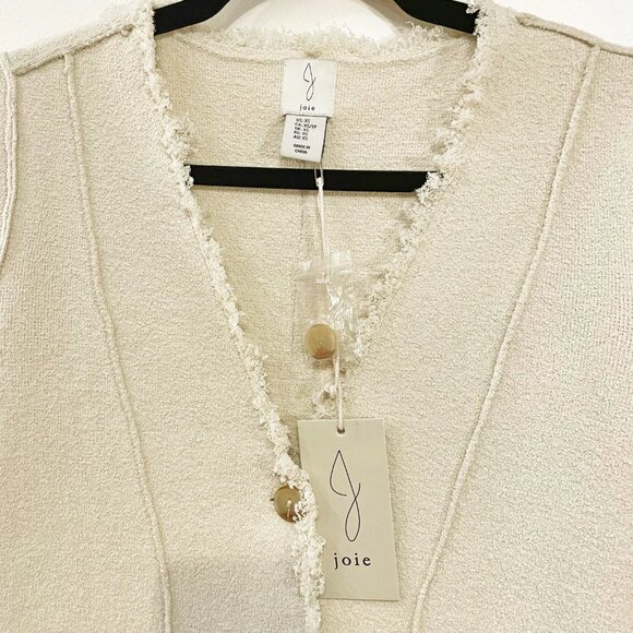 New Joie Knit Tweed Knit Fringe Trim Cardigan Blazer Ecru XS - Picture 4 of 6